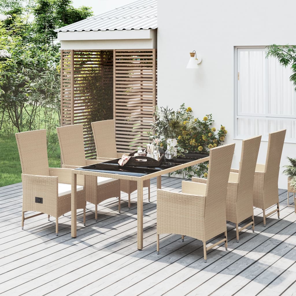 11-delige Tuinset met kussens poly rattan beige