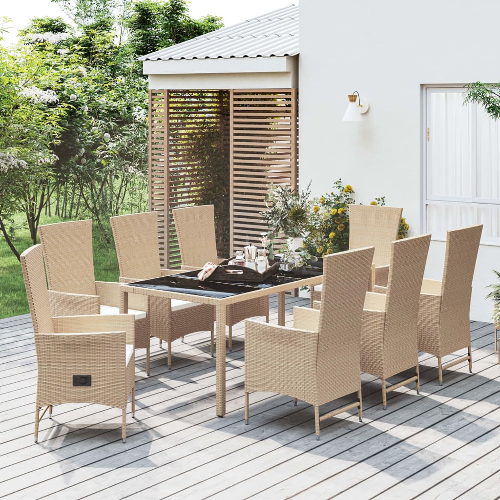 11-delige Tuinset met kussens poly rattan beige