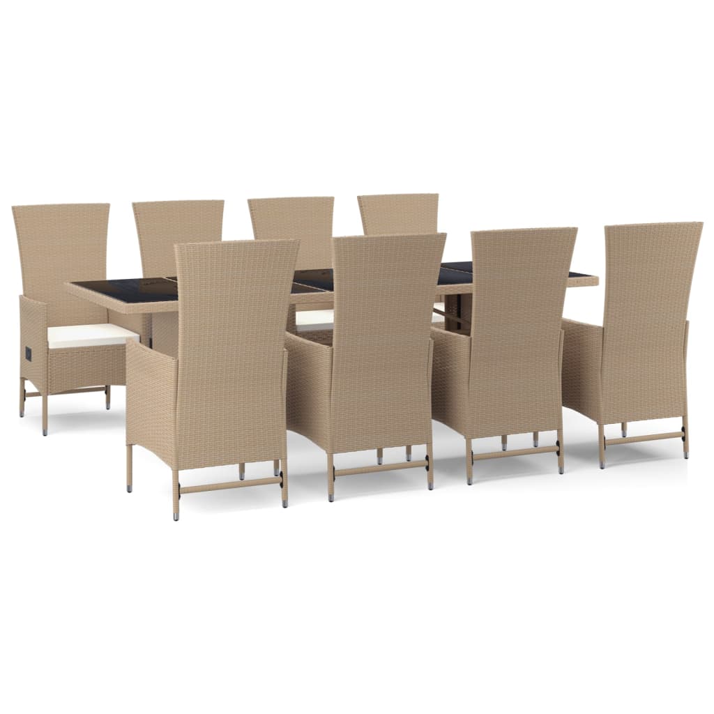 11-delige Tuinset met kussens poly rattan beige