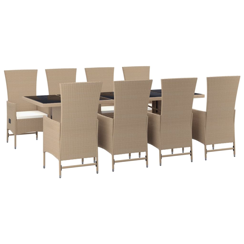 11-delige Tuinset met kussens poly rattan beige