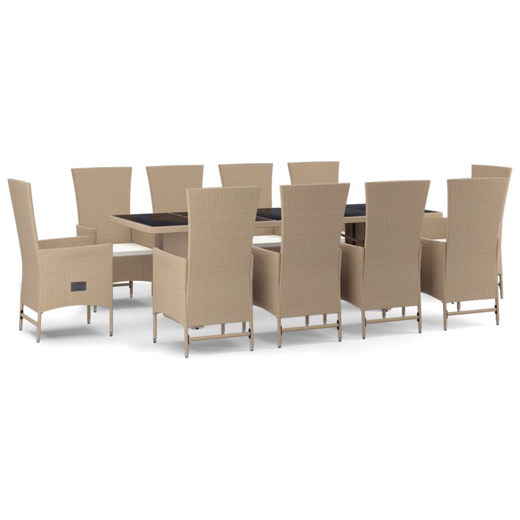 11-delige Tuinset met kussens poly rattan beige