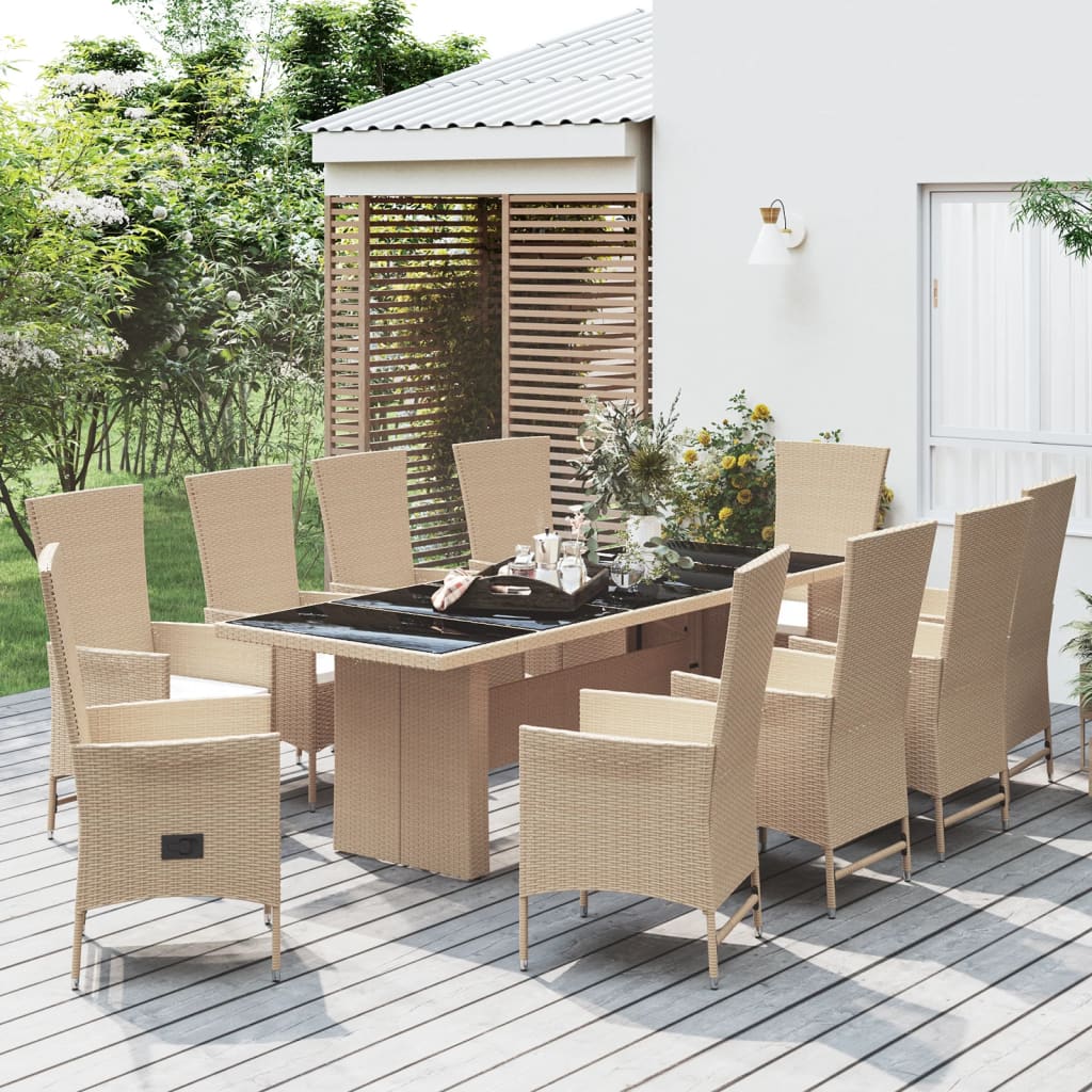 11-delige Tuinset met kussens poly rattan beige