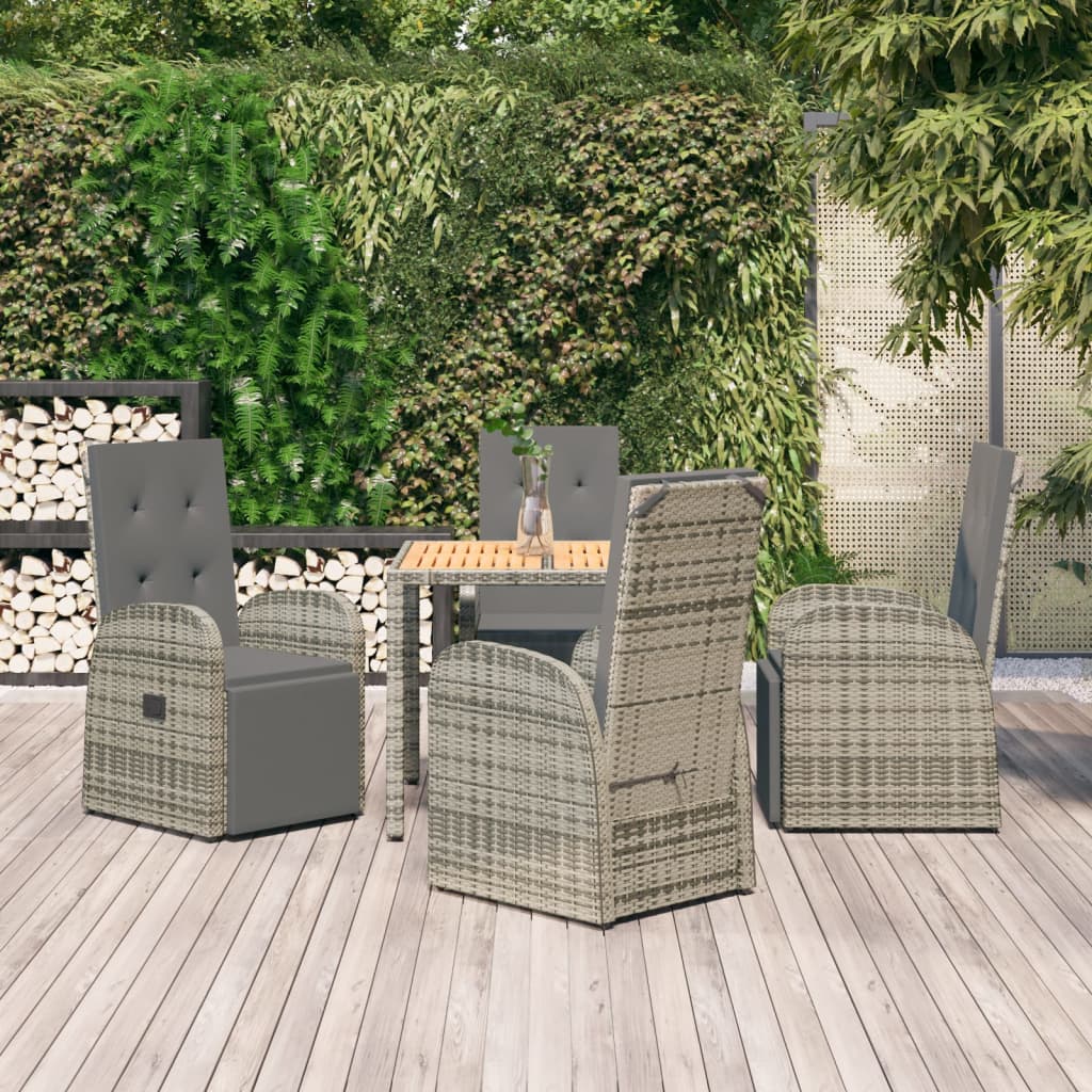 5-delige Tuinset met kussens poly rattan grijs