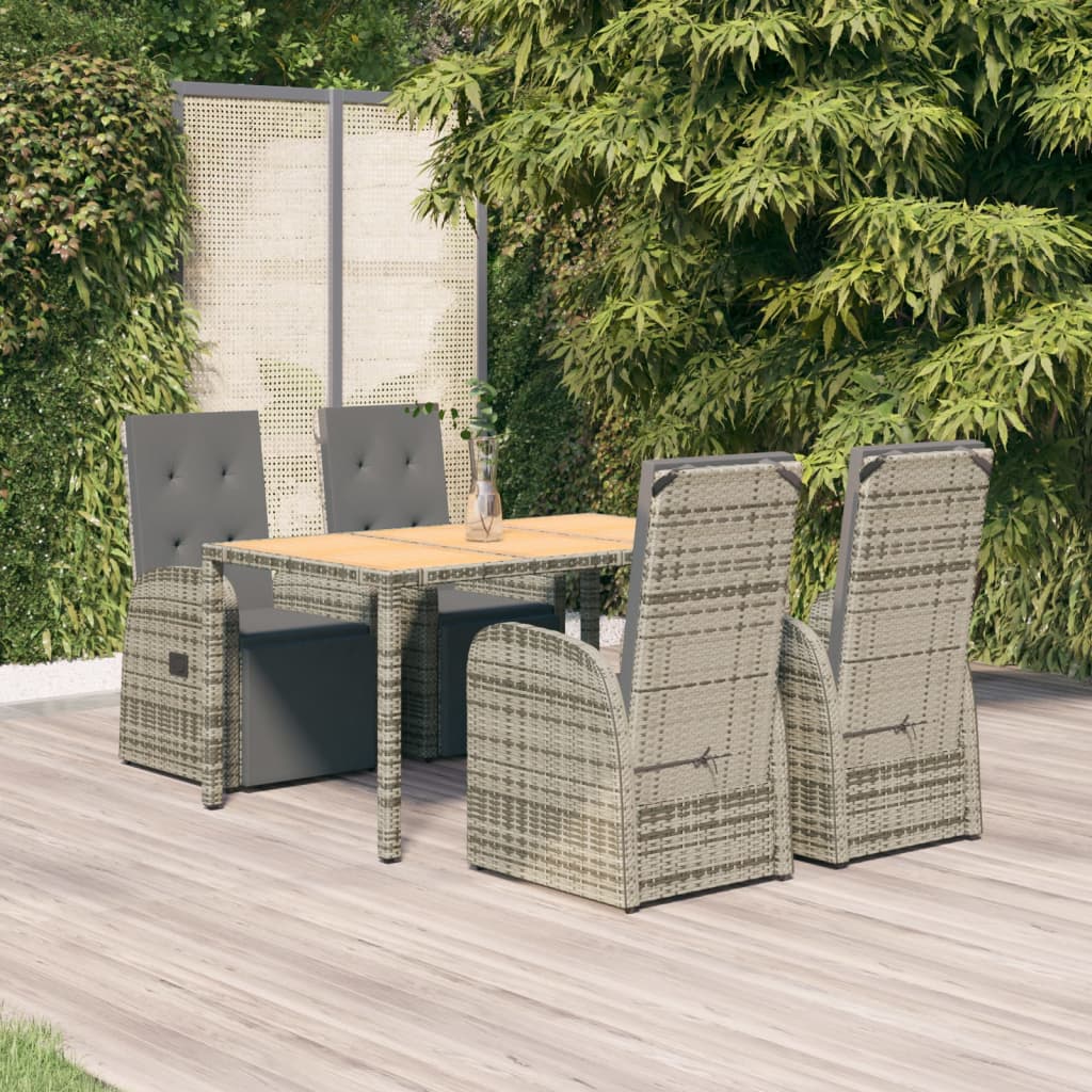 5-delige Tuinset met kussens poly rattan grijs