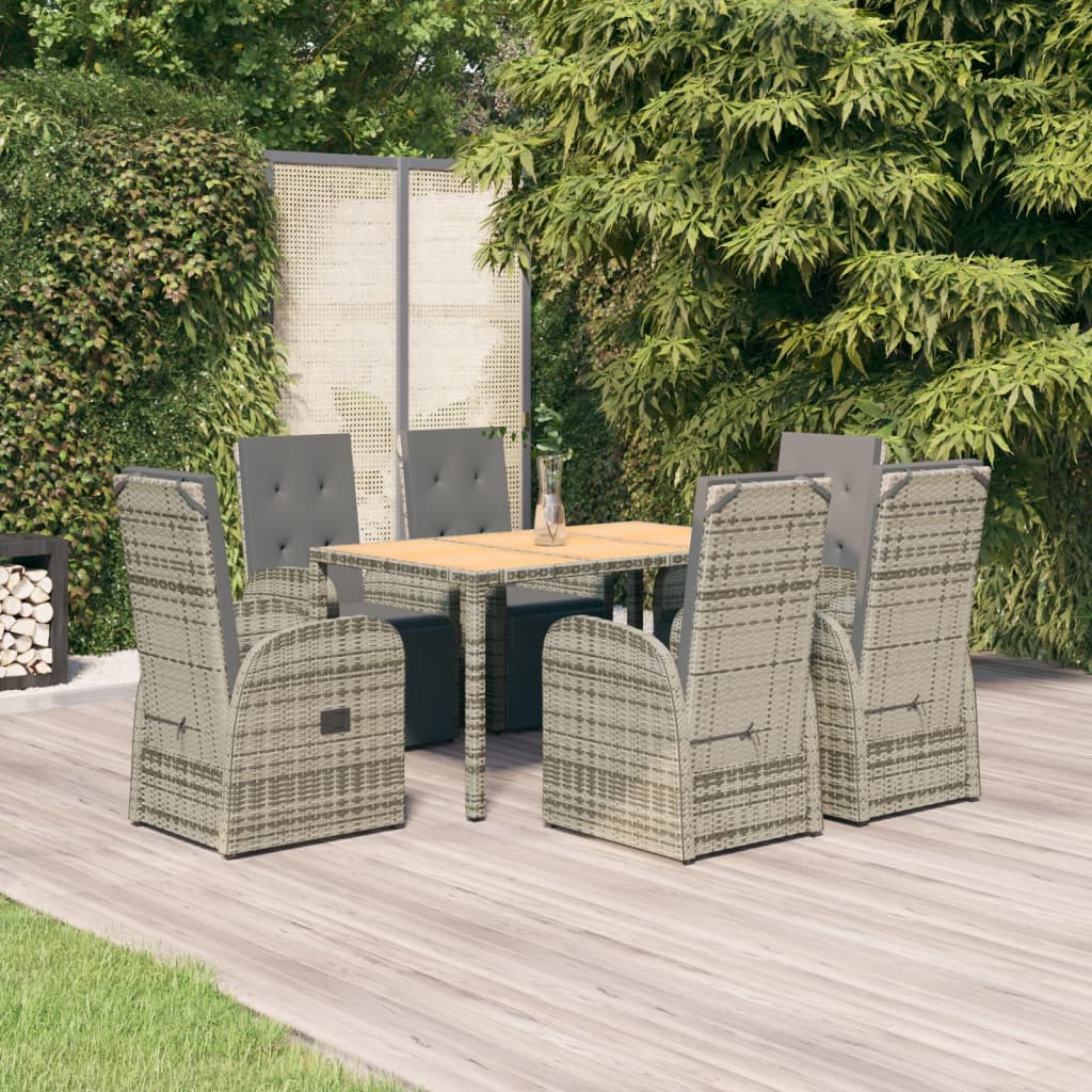 5-delige Tuinset met kussens poly rattan grijs