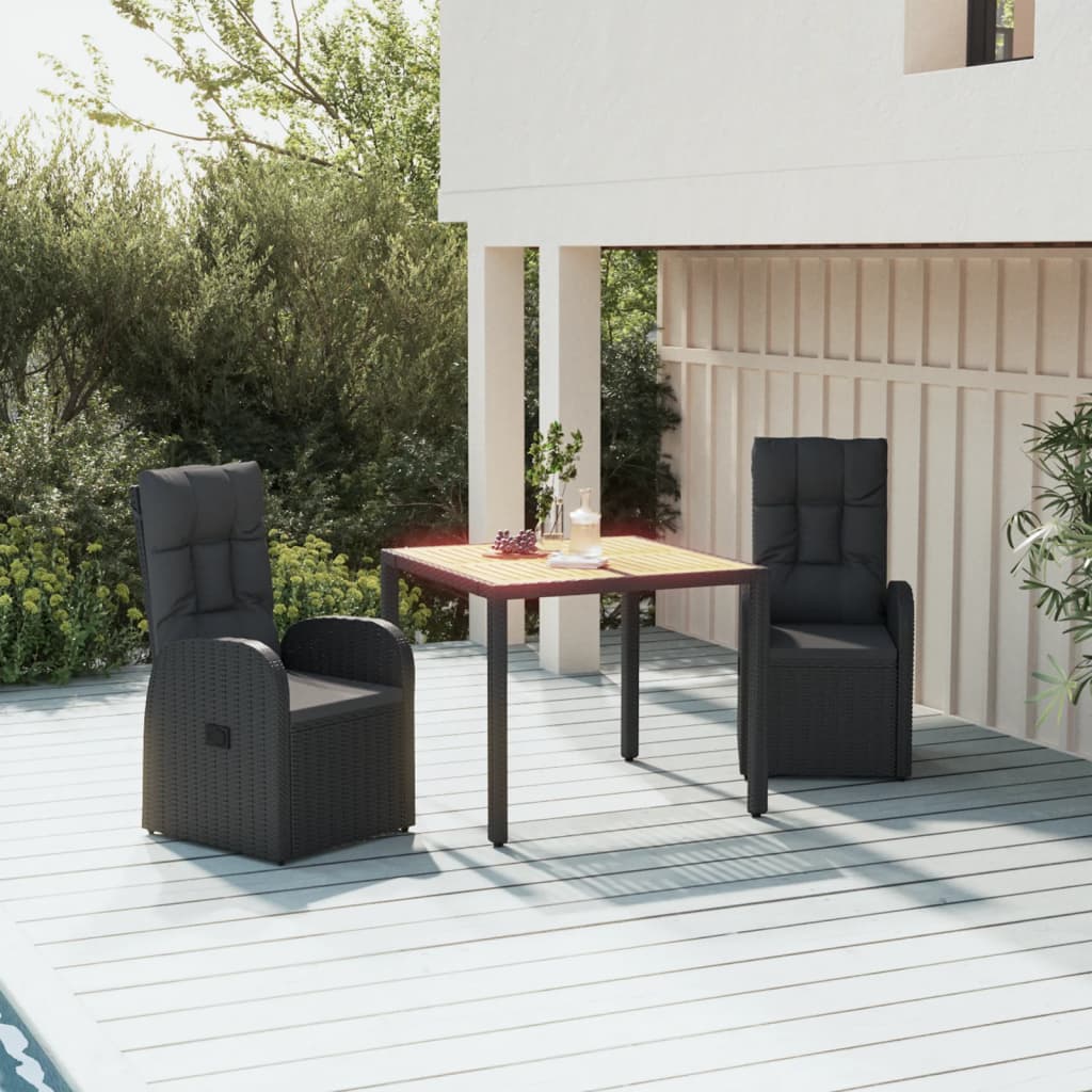 3-delige Tuinset met kussens poly rattan zwart