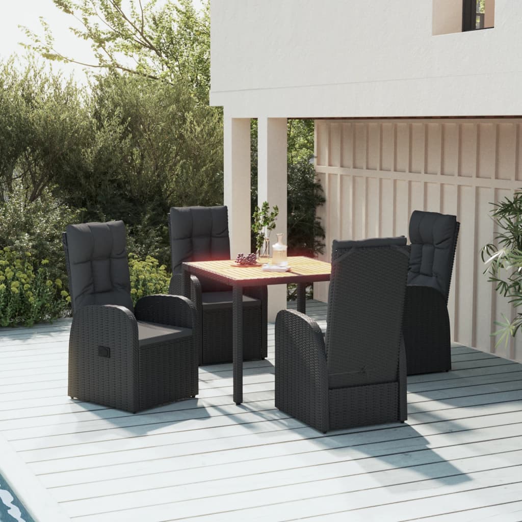 3-delige Tuinset met kussens poly rattan zwart