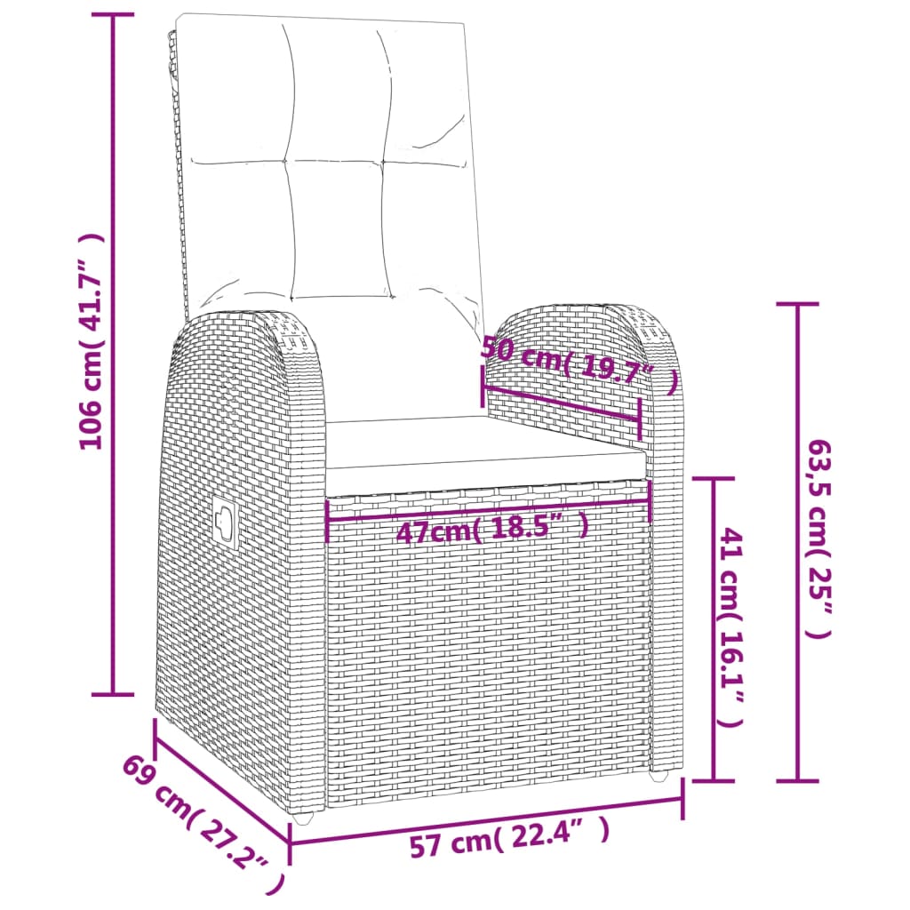 3-delige Tuinset met kussens poly rattan zwart