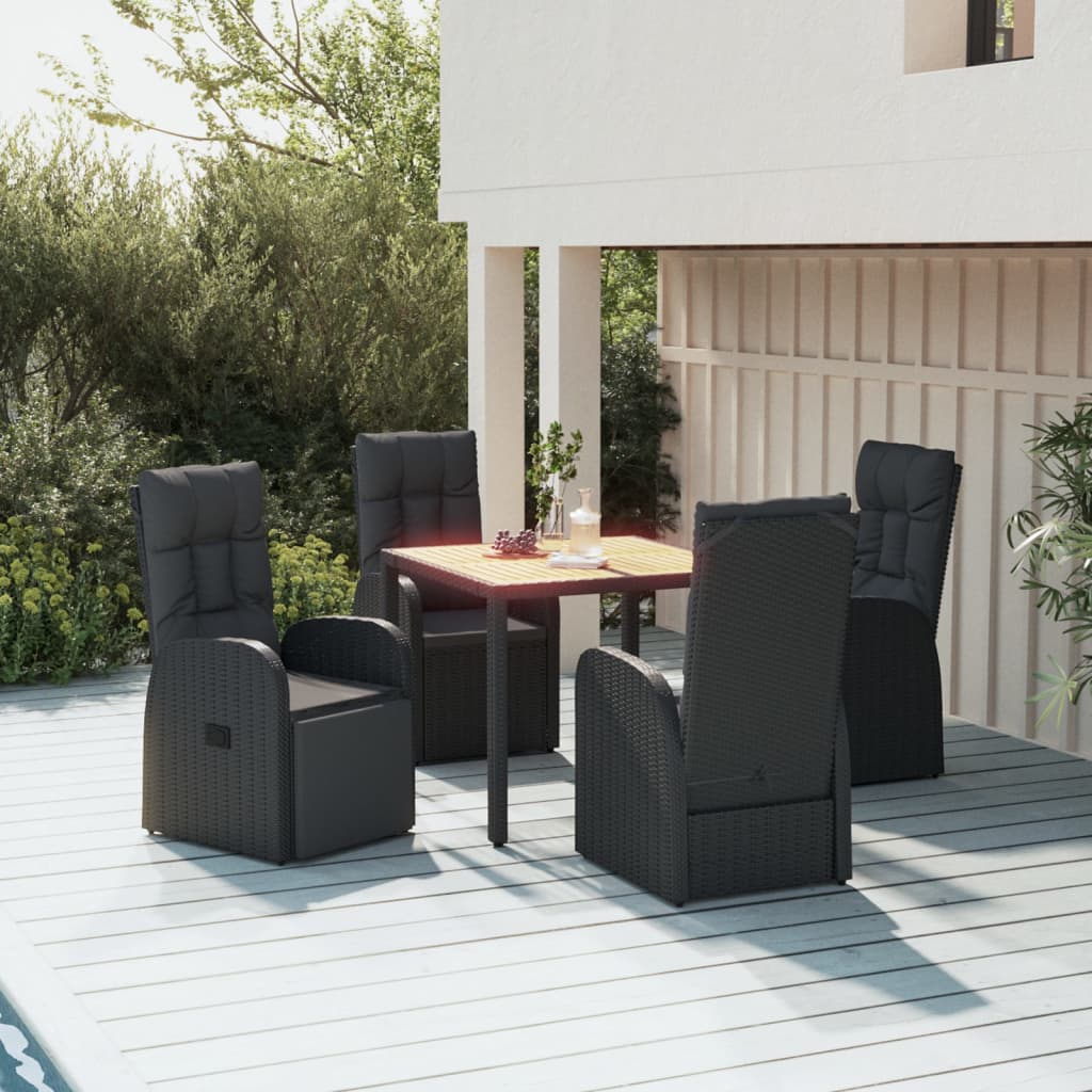 3-delige Tuinset met kussens poly rattan zwart