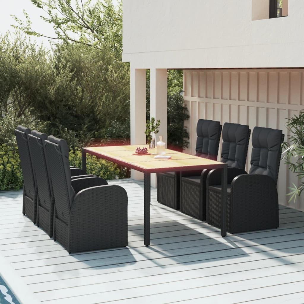 3-delige Tuinset met kussens poly rattan zwart