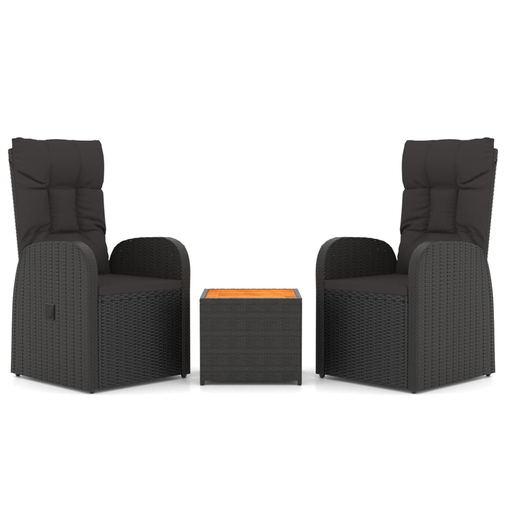 2-delige Loungeset poly rattan en massief acaciahout zwart