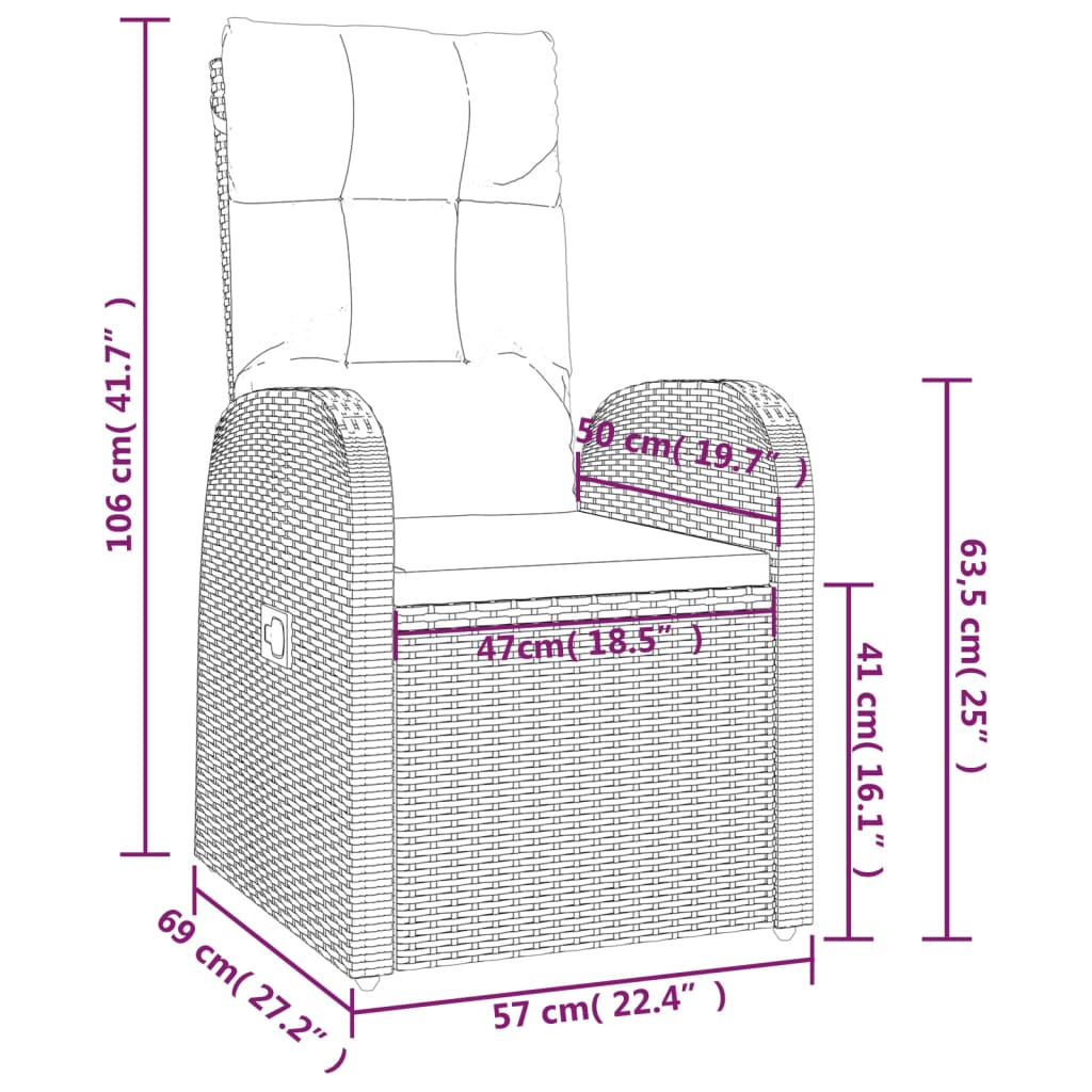 3-delige Loungeset poly rattan en staal zwart