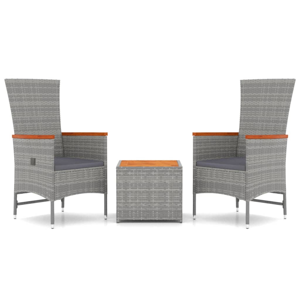 3-delige Loungeset poly rattan en massief acaciahout grijs