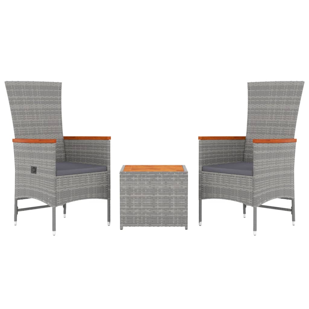 3-delige Loungeset poly rattan en massief acaciahout grijs