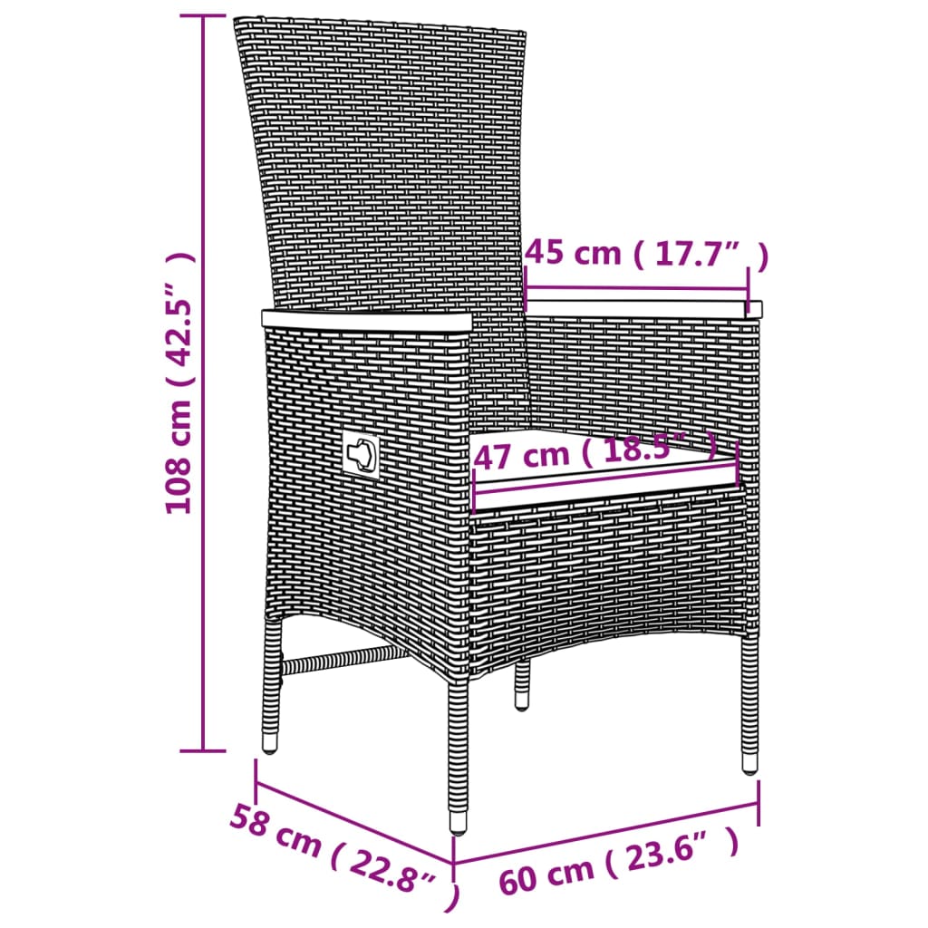 3-delige Loungeset poly rattan en massief acaciahout grijs