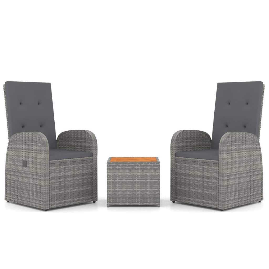 2-delige Loungeset poly rattan en massief acaciahout grijs