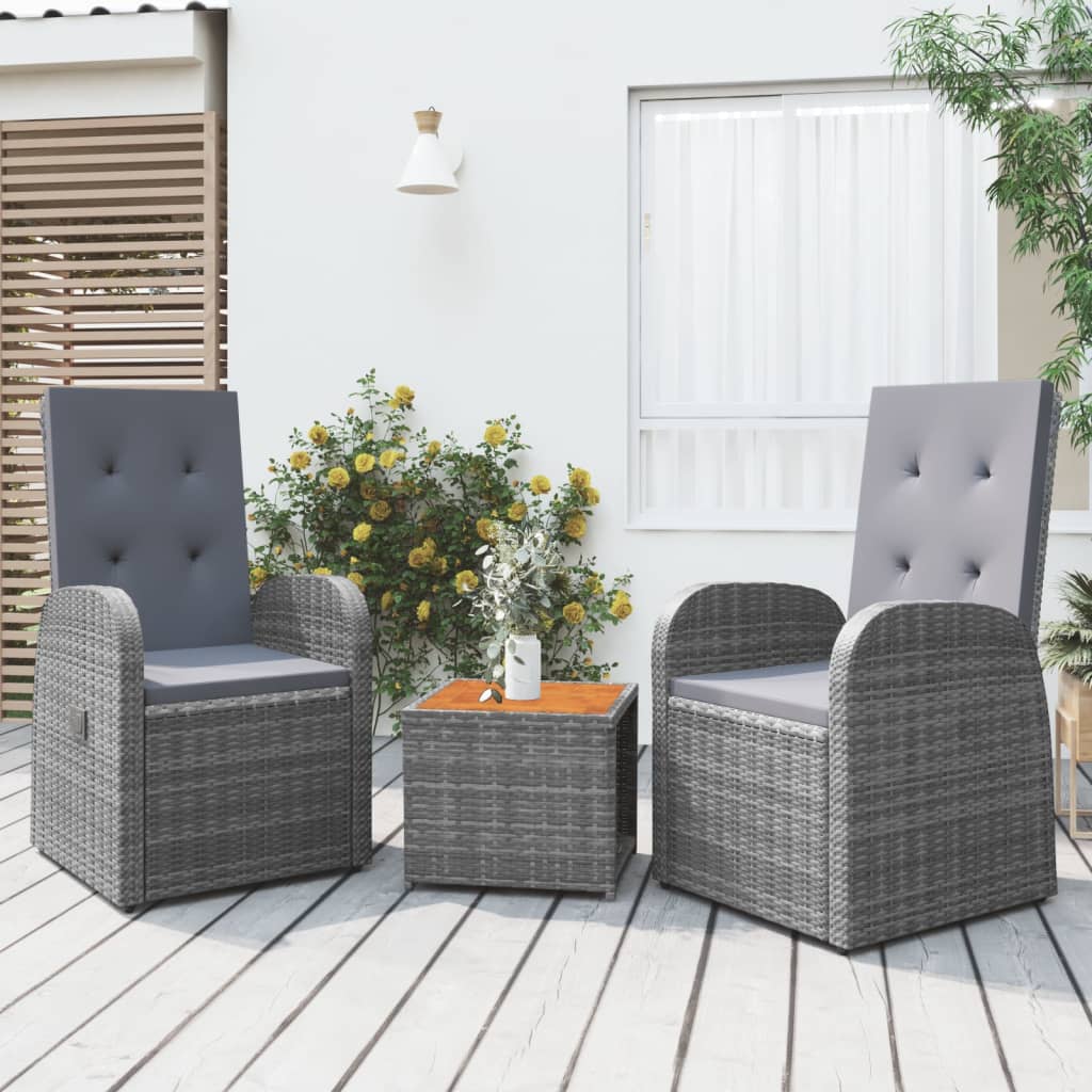 2-delige Loungeset poly rattan en massief acaciahout grijs