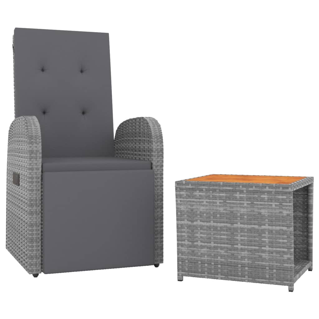 3-delige Loungeset poly rattan en massief acaciahout grijs