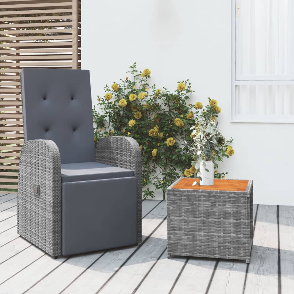 3-delige Loungeset poly rattan en massief acaciahout grijs