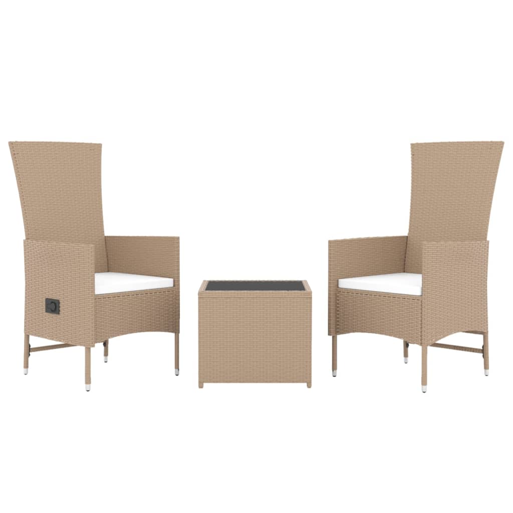 3-delige Loungeset poly rattan en staal beige