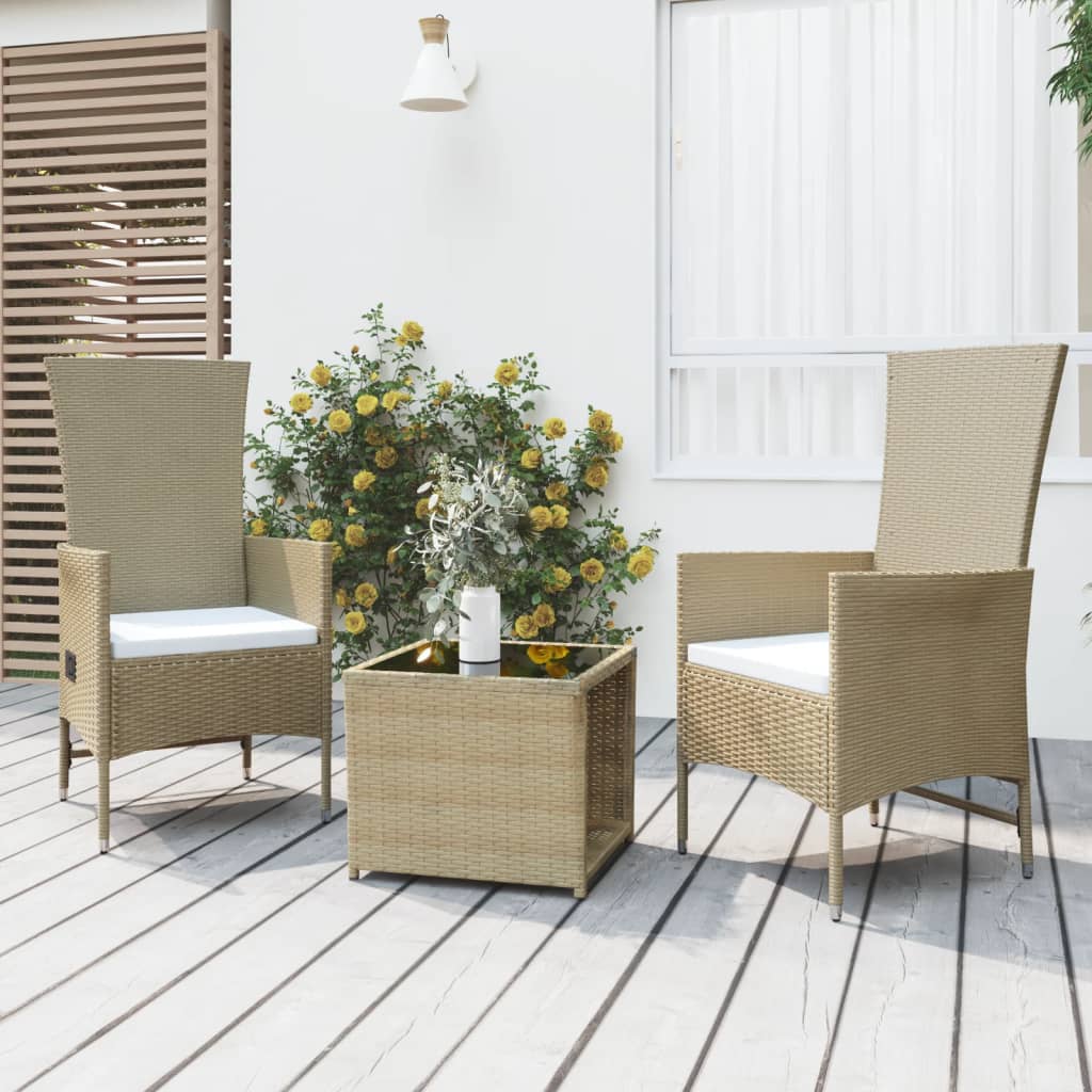 3-delige Loungeset poly rattan en staal beige