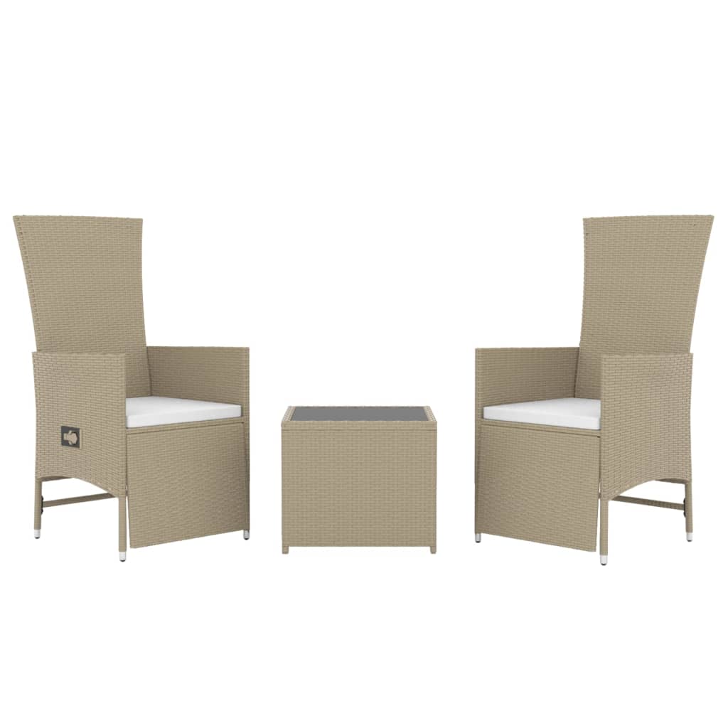 3-delige Loungeset poly rattan en staal beige