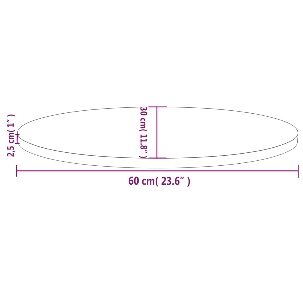 Plateau de table ovale 100x50x2,5 cm en bois de pin massif