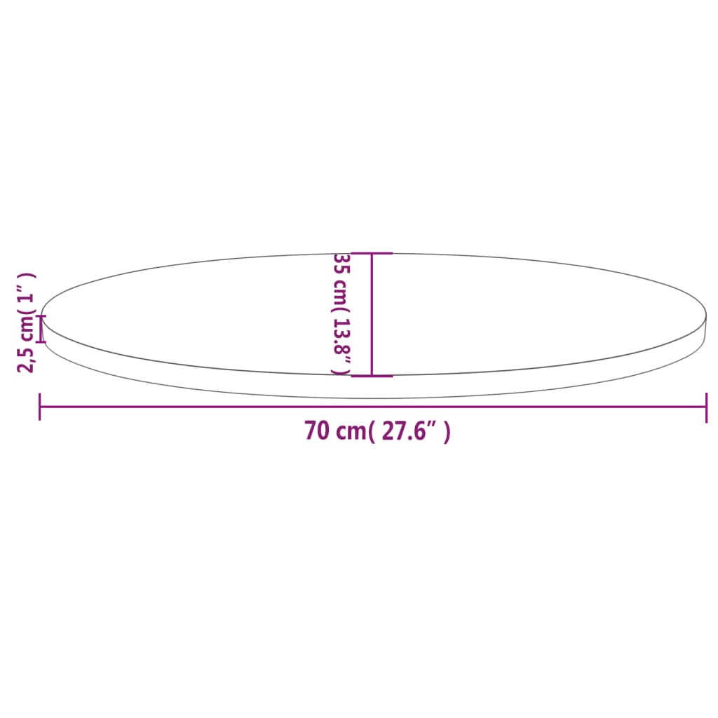 Plateau de table ovale 100x50x2,5 cm en bois de pin massif