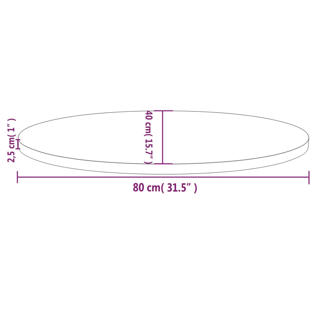 Plateau de table ovale 100x50x2,5 cm en bois de pin massif