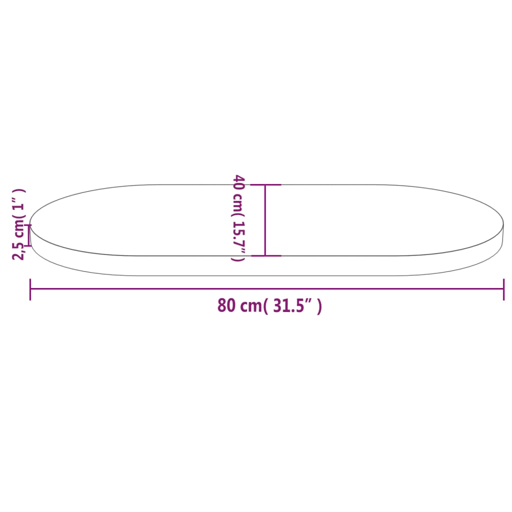 Plateau de table ovale 70x35x2,5 cm en bois de pin massif