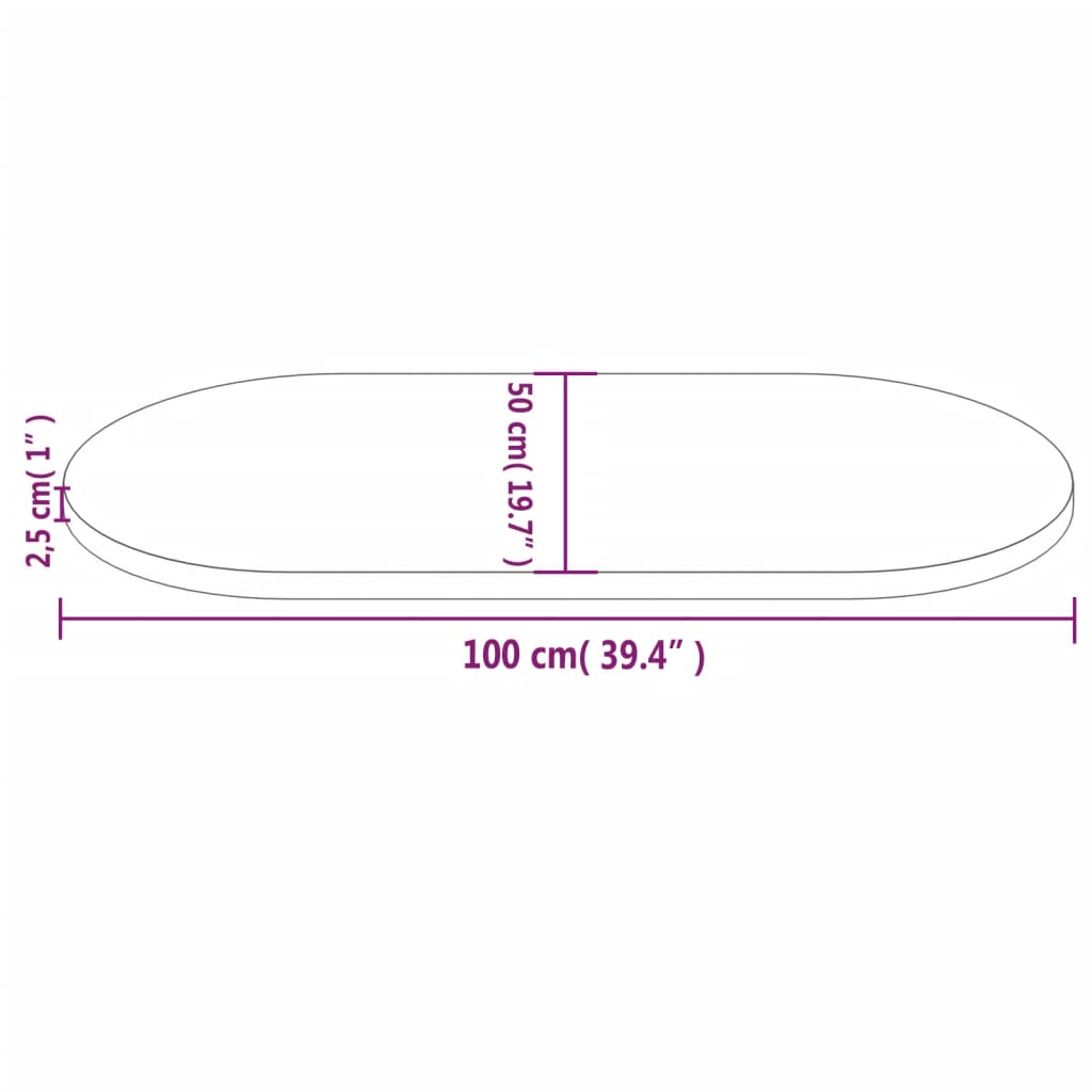 Tafelblad ovaal 70x35x2,5 cm massief grenenhout