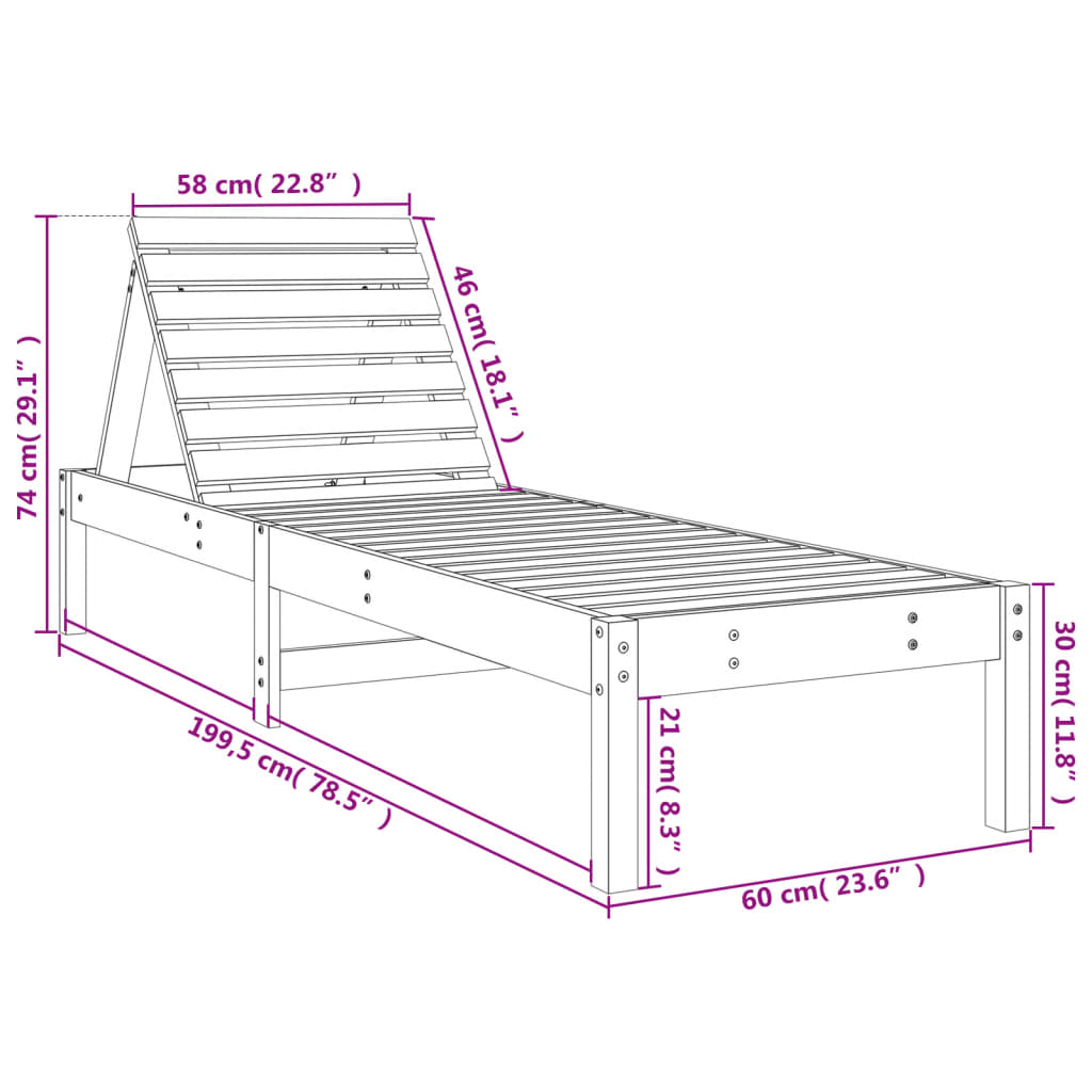 Ligstoelen 2 st 199,5x60x74 cm massief