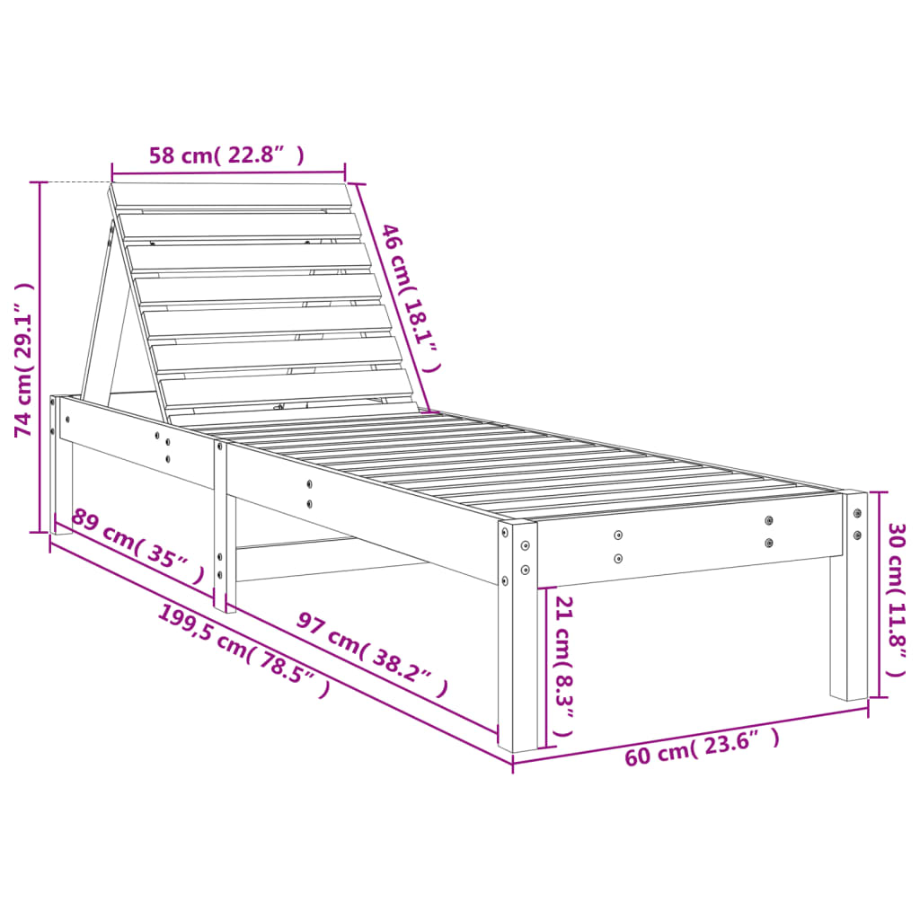 Ligstoelen 2 st 199,5x60x74 cm massief