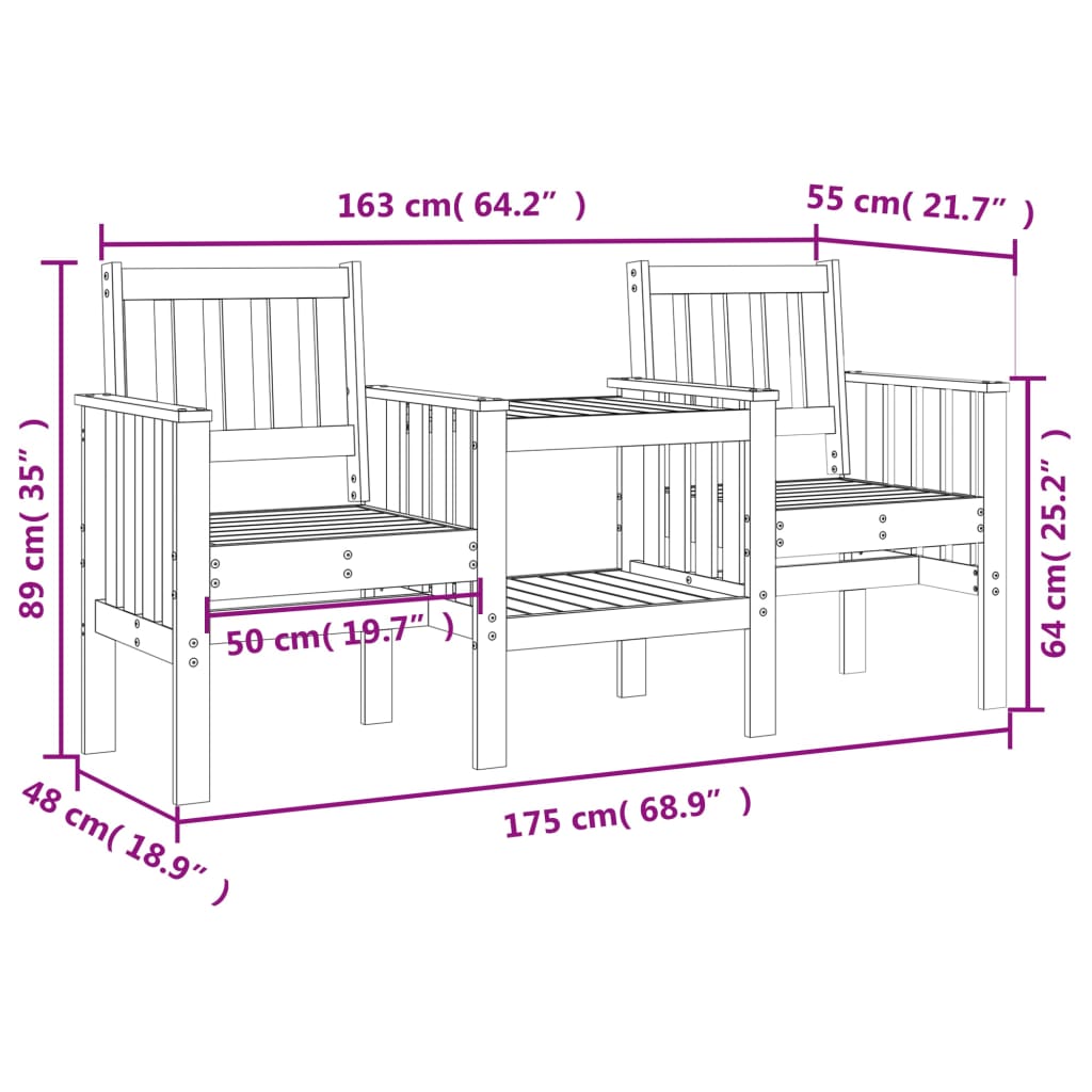 Tuinbank met tafel 2-zits massief