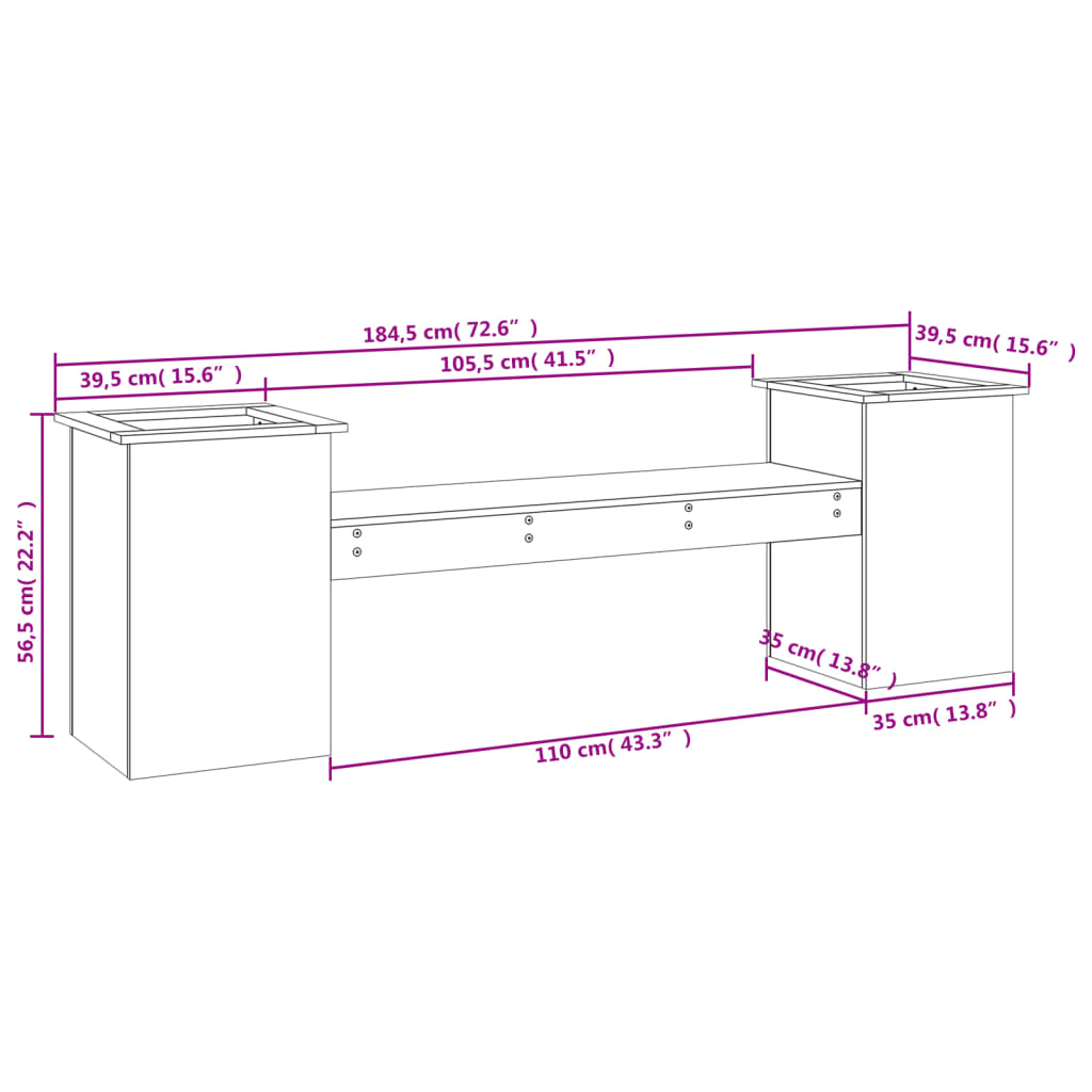 Bankje met plantenbakken 184,5x39,5x56,5 cm