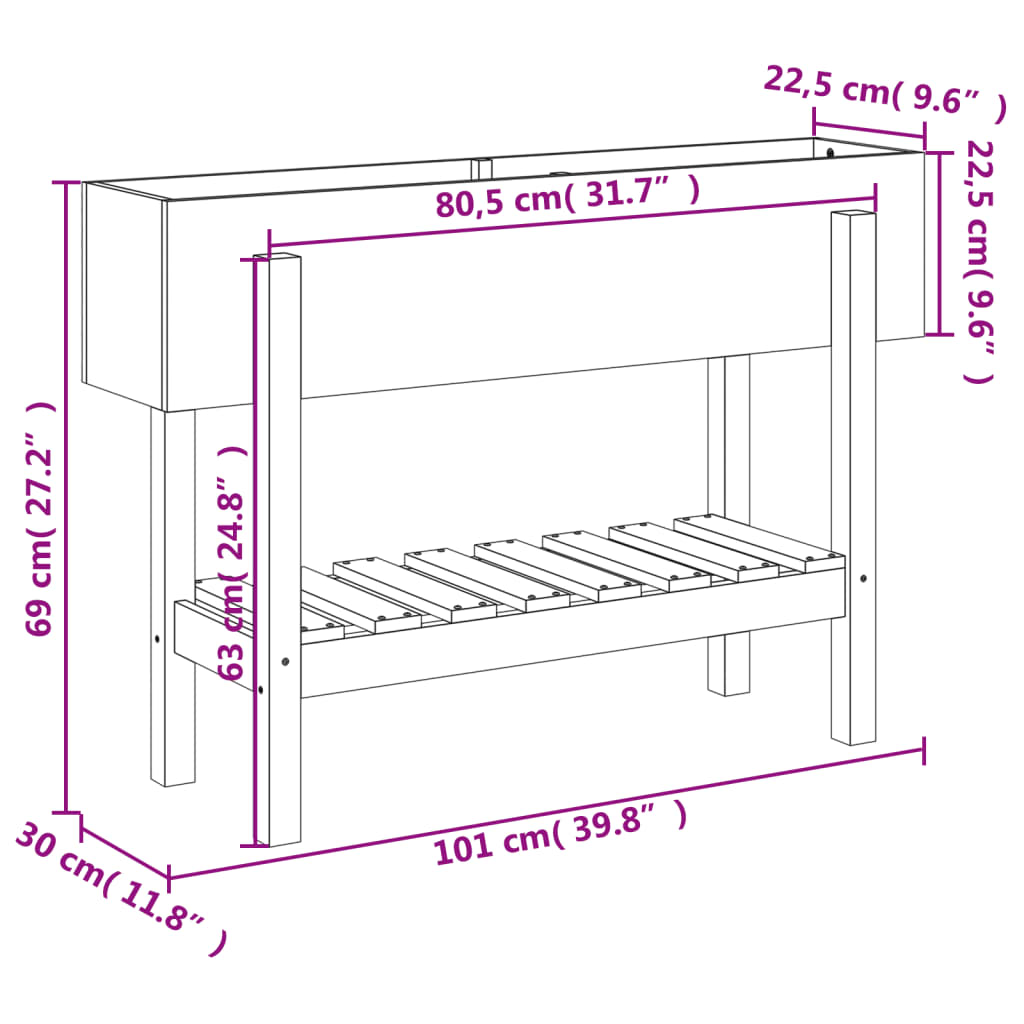 Plantenbak verhoogd 101x30x69 cm massief