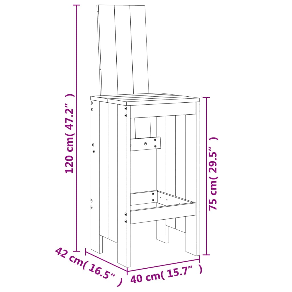 Barkrukken 2 st 40x48,5x115,5 cm massief