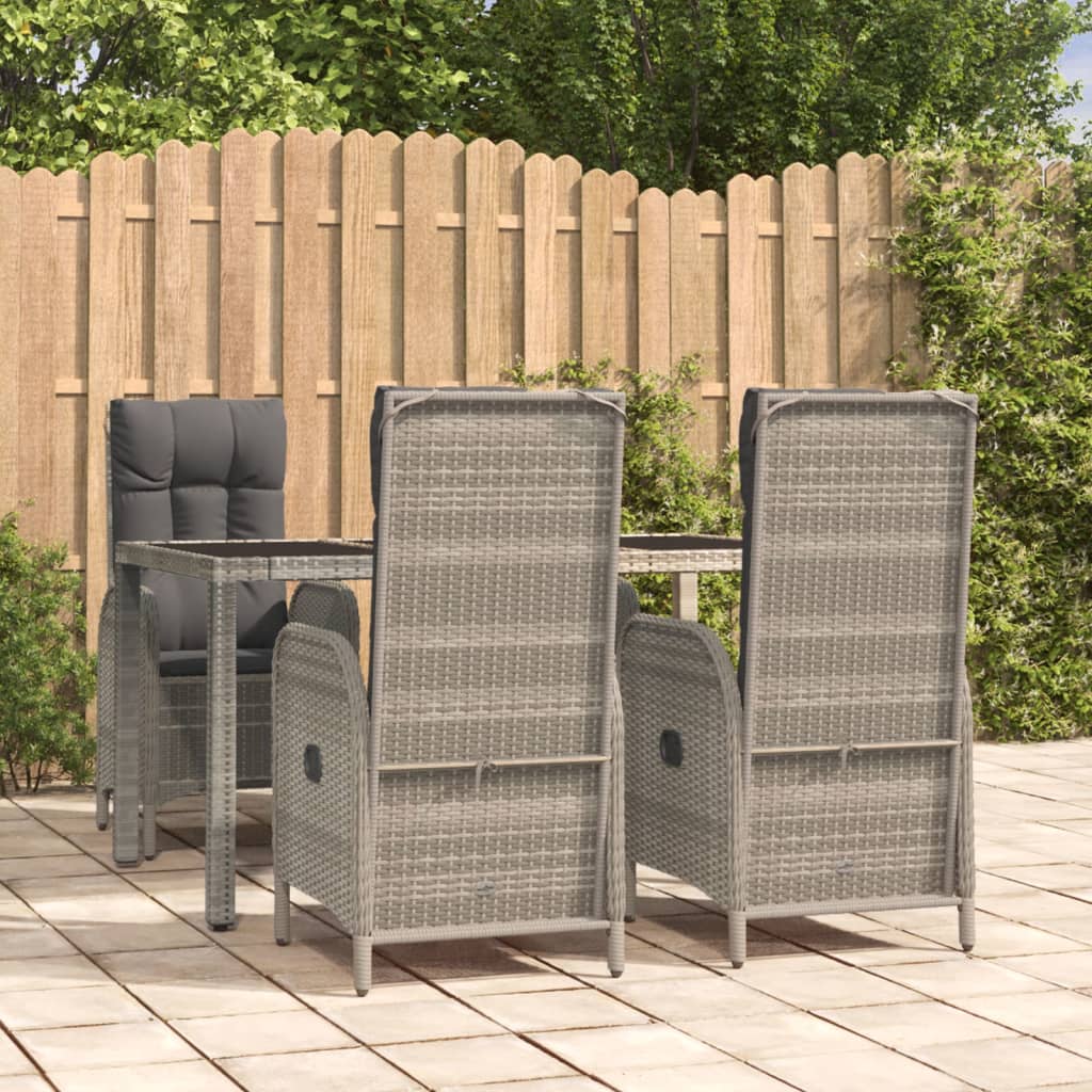 3-delige Tuinset met kussens poly rattan grijs