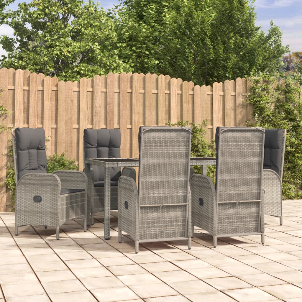 3-delige Tuinset met kussens poly rattan grijs