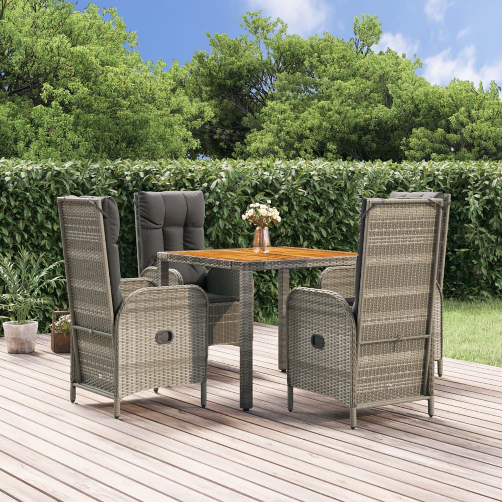 3-delige Tuinset met kussens poly rattan grijs