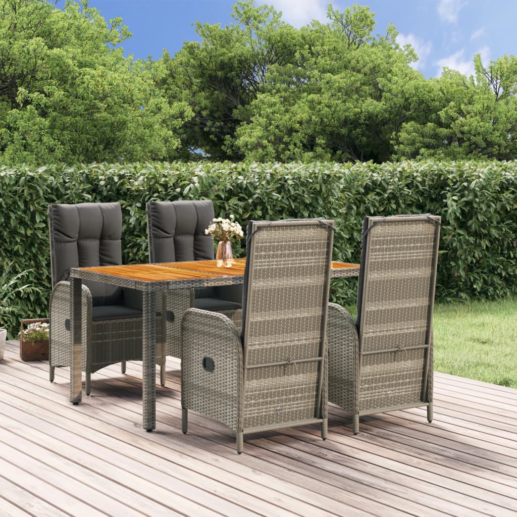 3-delige Tuinset met kussens poly rattan grijs