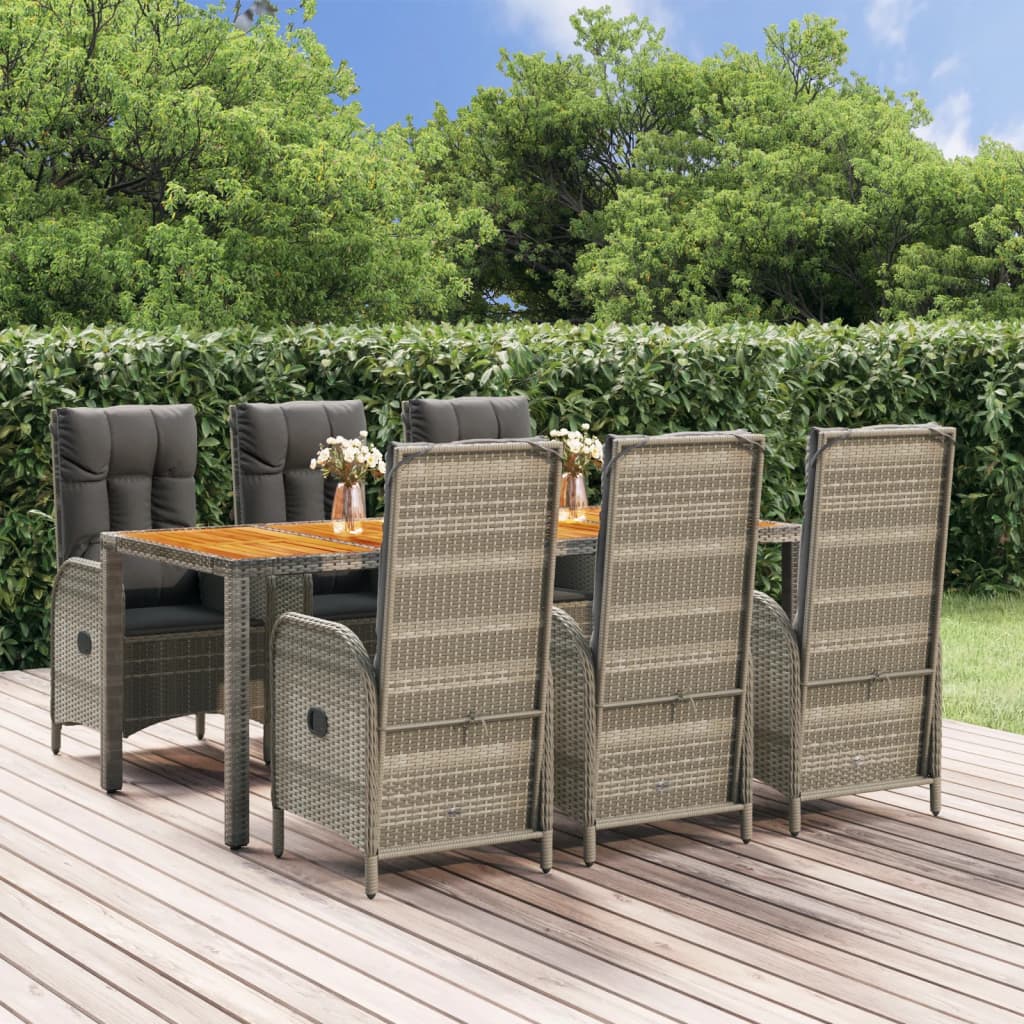 3-delige Tuinset met kussens poly rattan grijs