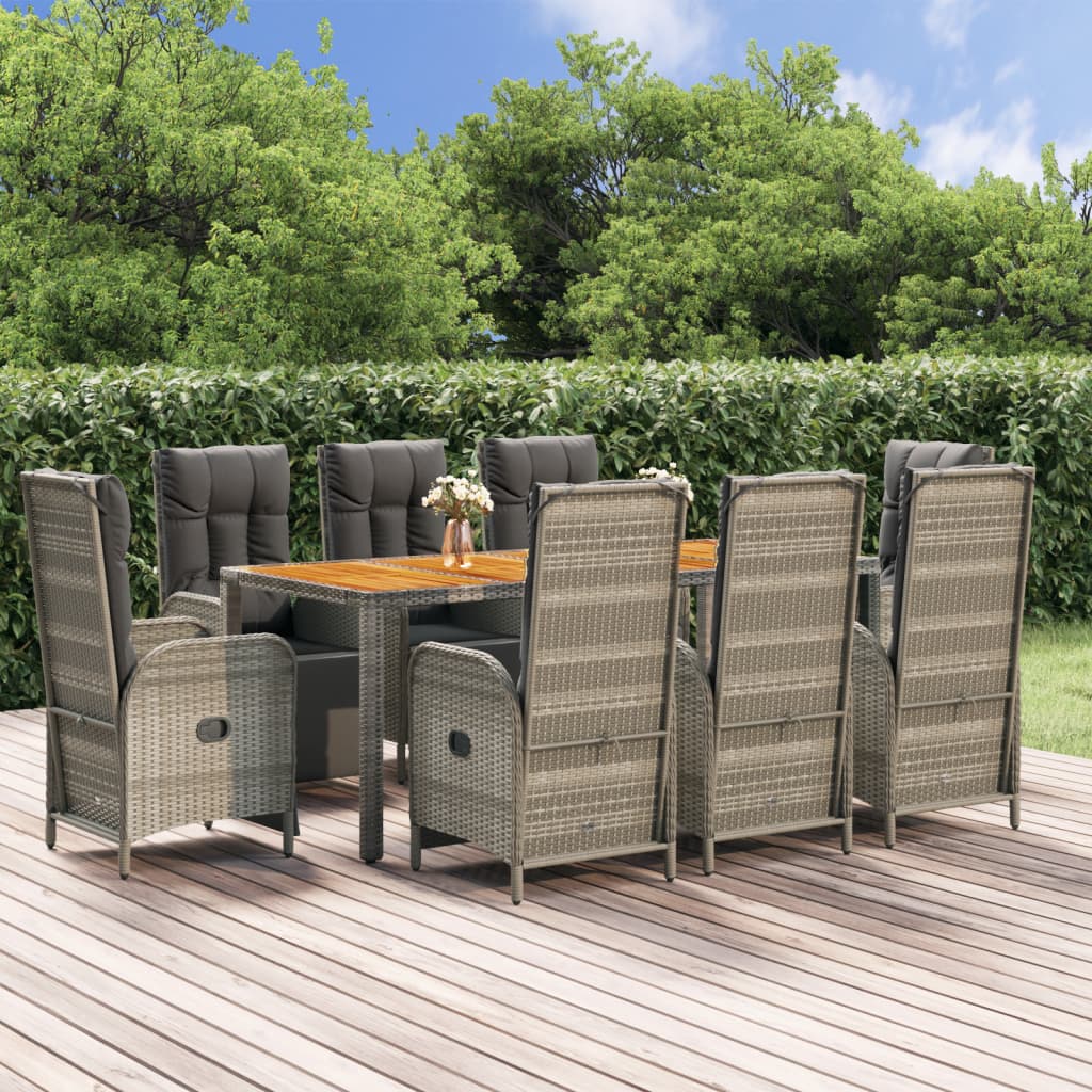 3-delige Tuinset met kussens poly rattan grijs