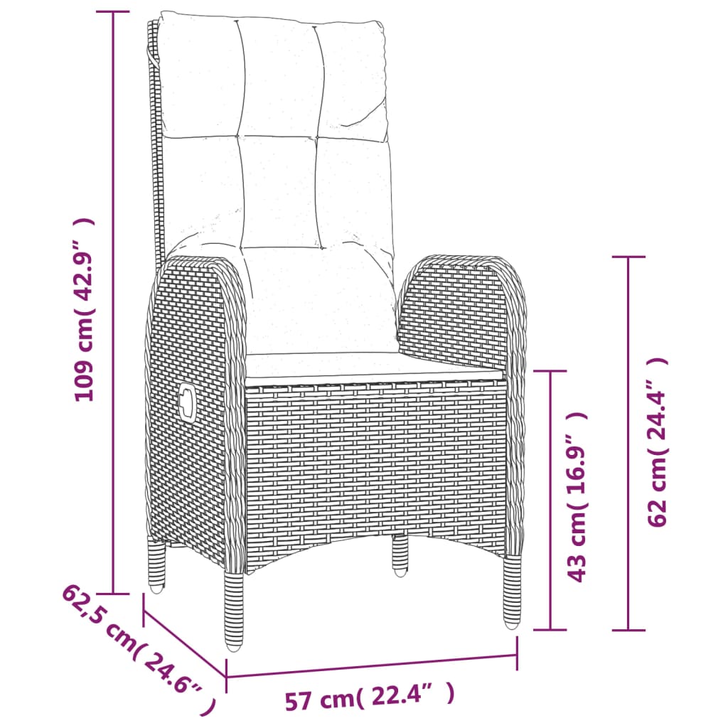 5-delige Tuinset met kussens poly rattan zwart