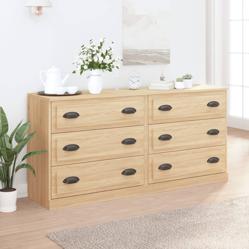 Buffets 2 pcs en bois ouvré couleur chêne