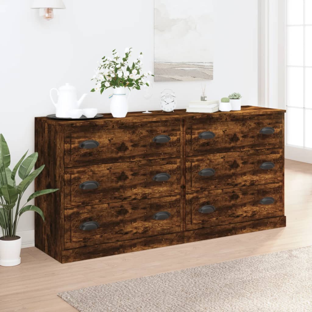 Buffets 2 pcs en bois ouvré couleur chêne