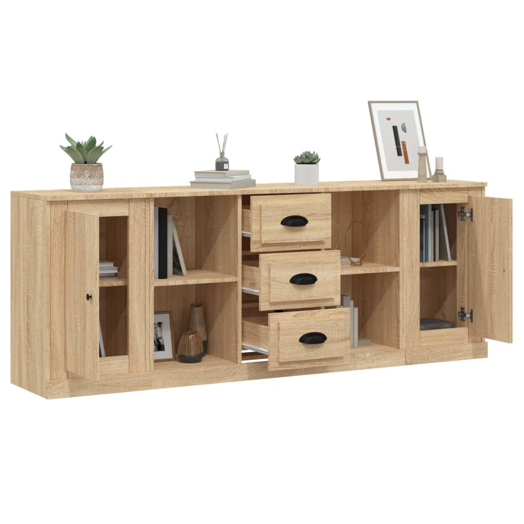 Buffets 3 pcs en bois ouvré couleur chêne