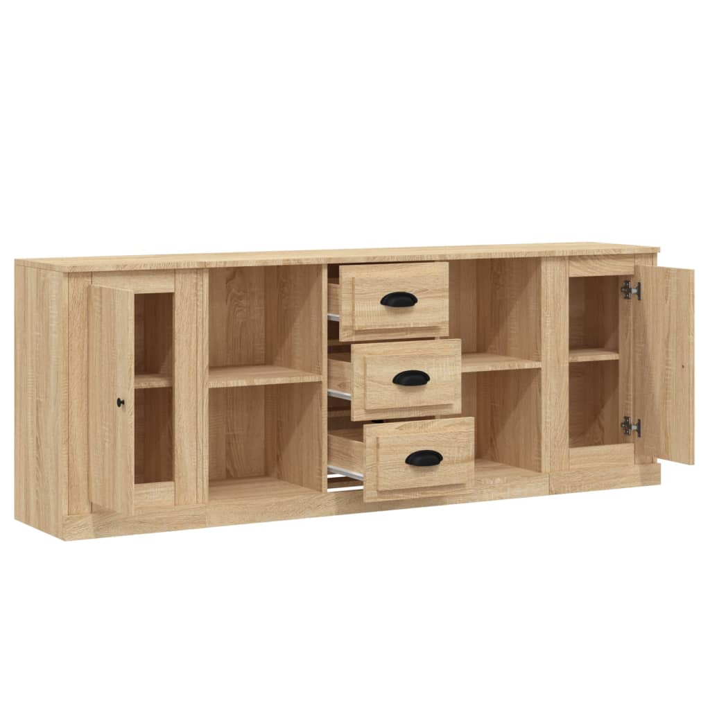 Buffets 3 pcs en bois ouvré couleur chêne