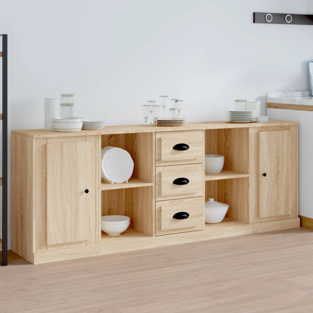 Buffets 3 pcs en bois ouvré couleur chêne