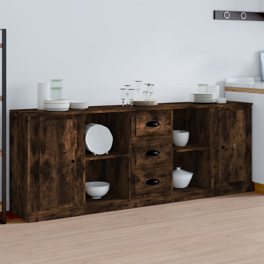 Buffets 3 pcs en bois ouvré couleur chêne